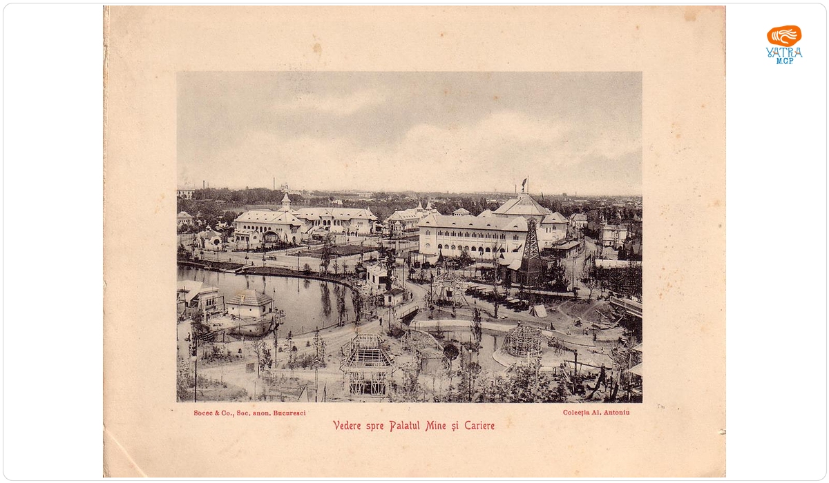 Planșă tipărită cu Expoziția Generală din 1906 din parcul Carol