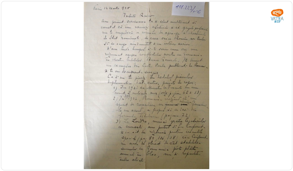 N. Titulescu către N. Raicoviceanu