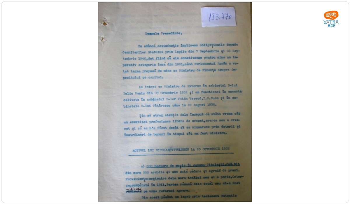 Copie declarație de avere N. Titulescu