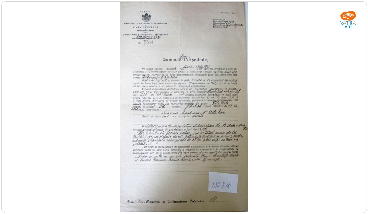 Adresă a Casei Centrale a Împroprietăririi, Direcția Creditului Ipotecar