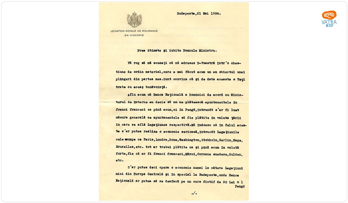 Ambasadorul României în Ungaria către Nicolae Titulescu