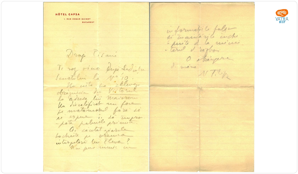 Scrisoare trimisă de de Nicolae Filipescu
