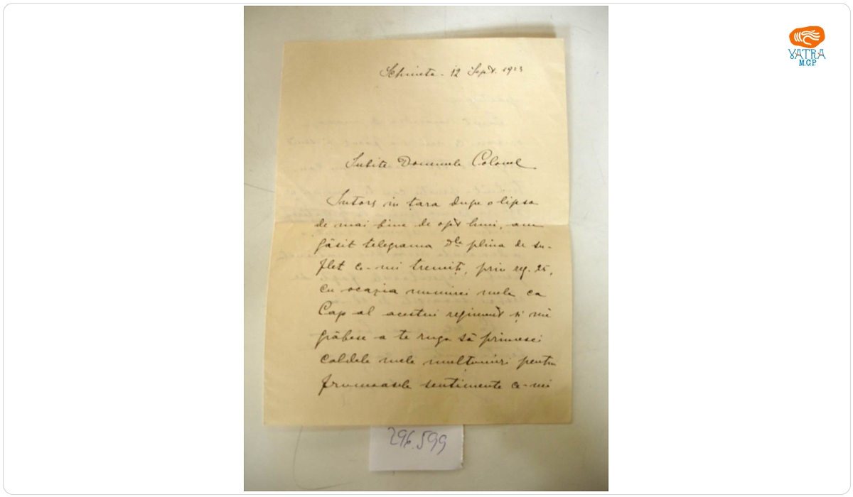 Generalul Constantin Prezan către colonelul Eugen Linde, în 12 septembrie 1923