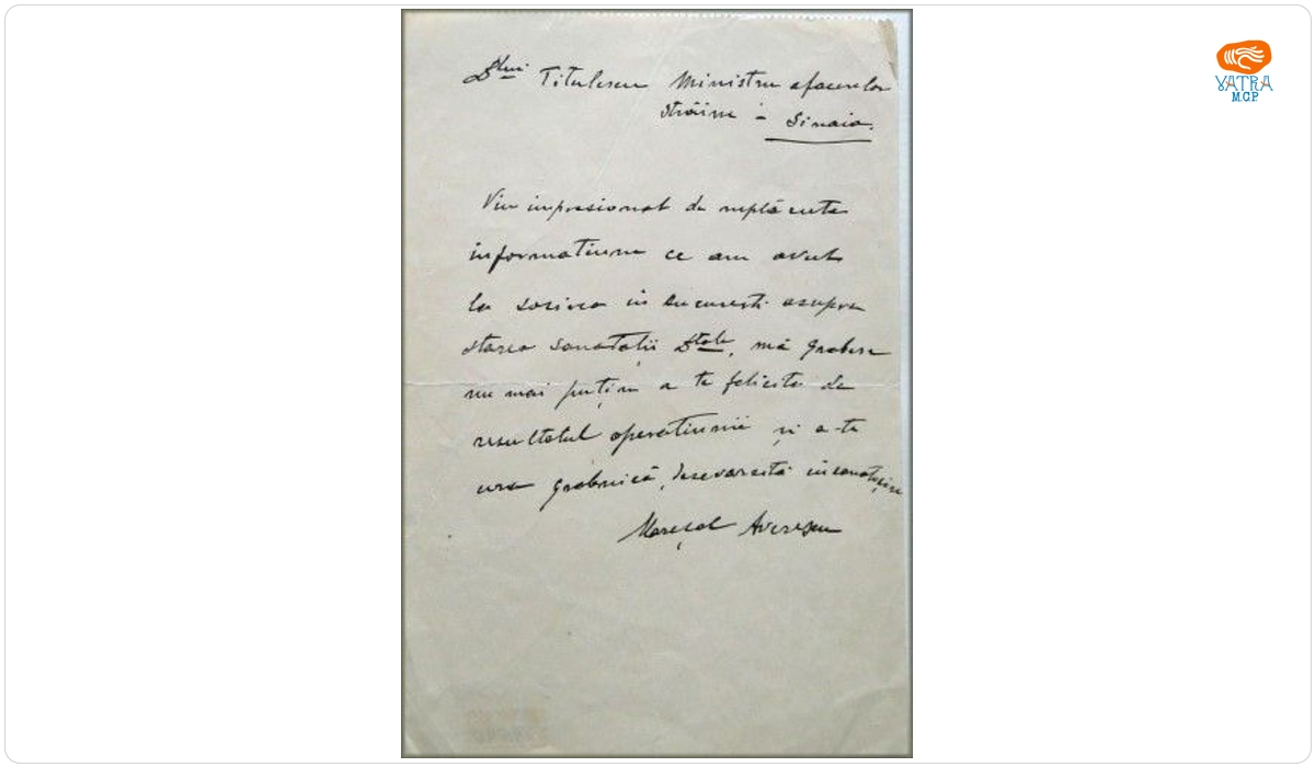 Mareșalul Averescu către N. Titulescu