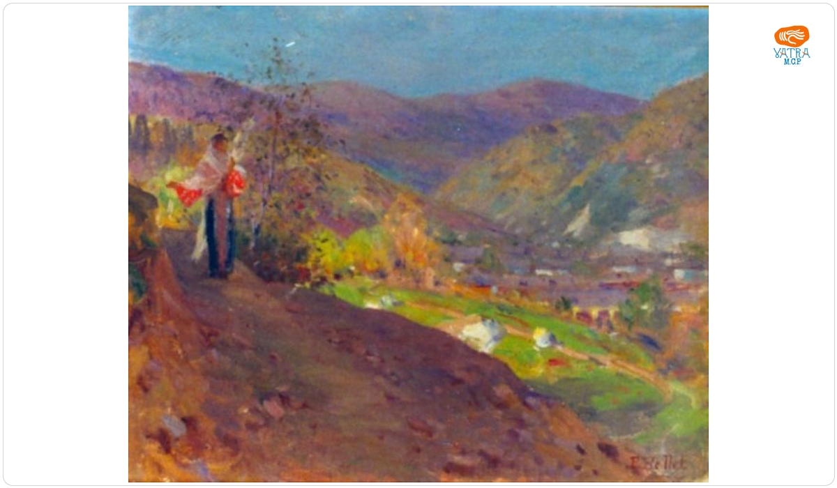Pierre Auguste BELLET — Peisaj cu țărancă torcând
