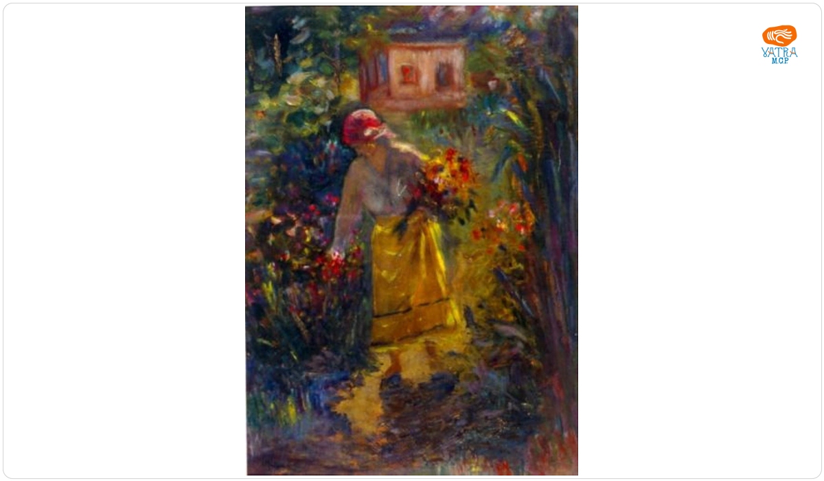 Femeie culegând flori