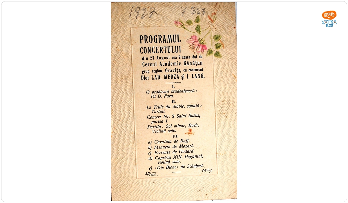 Program al concertului organizat de Cercul Academic Bănățean