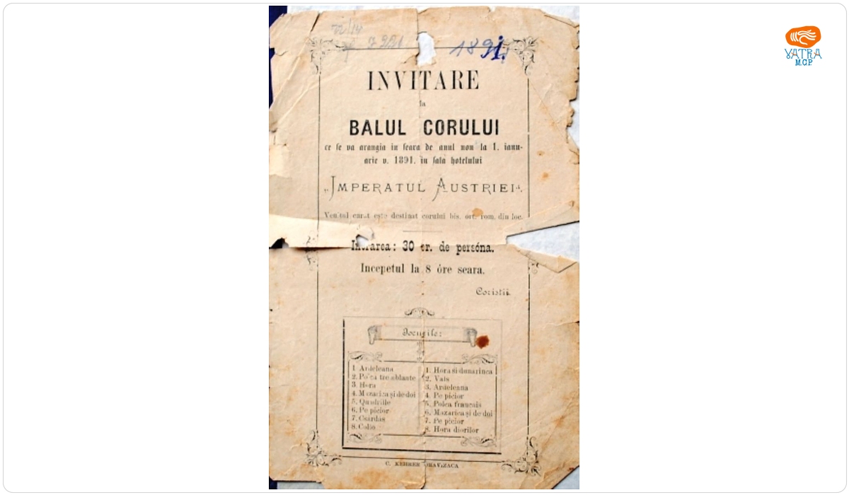 Tipografia Josef Kehrer — Invitație la balul pentru ajutorarea corului bisericii ortodoxe