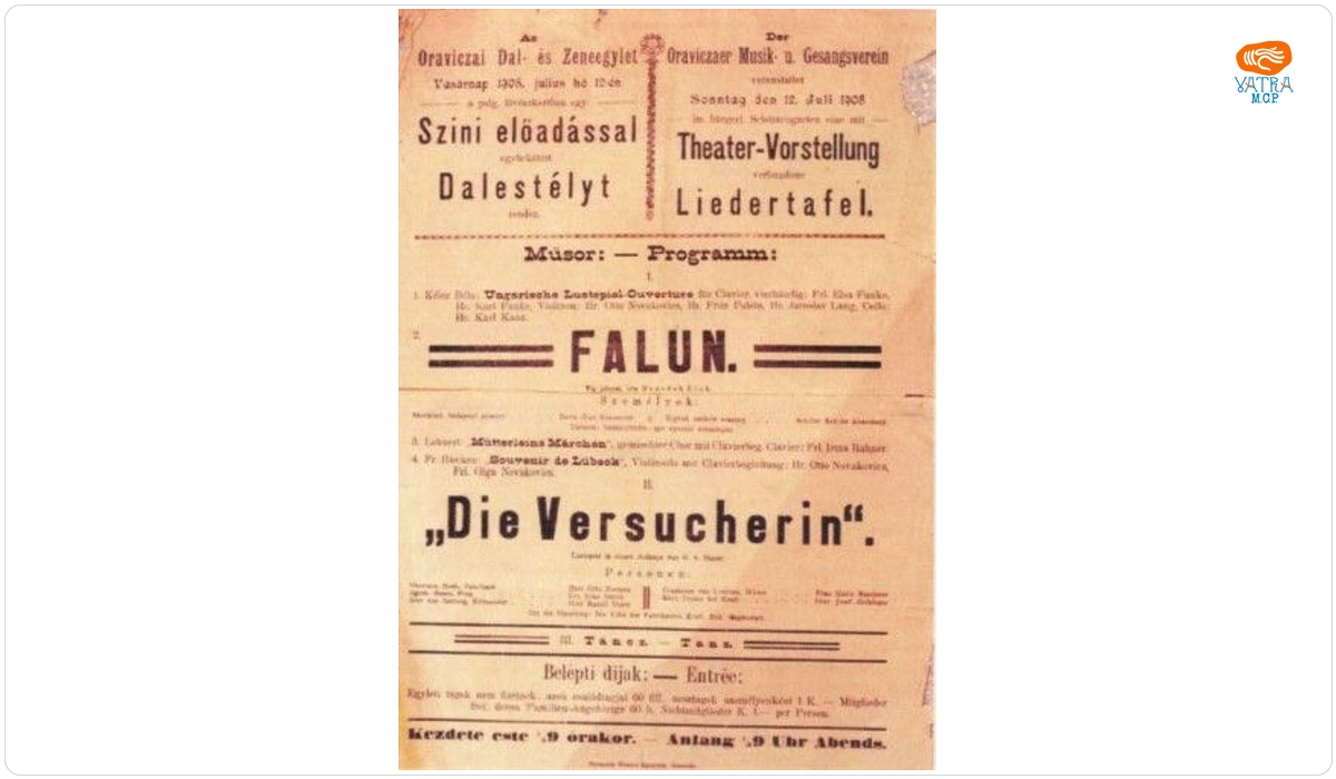 Tipografia Wunder Károlynál — Afiș pentru spectacolele „Falun” și „Die versucherin”