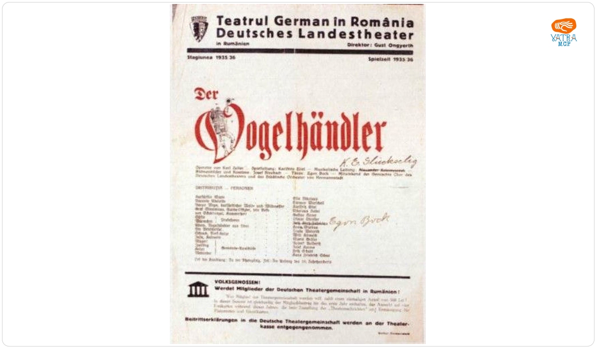 Afișul operetei „Vânzătorul de păsări” de Karl Zeller