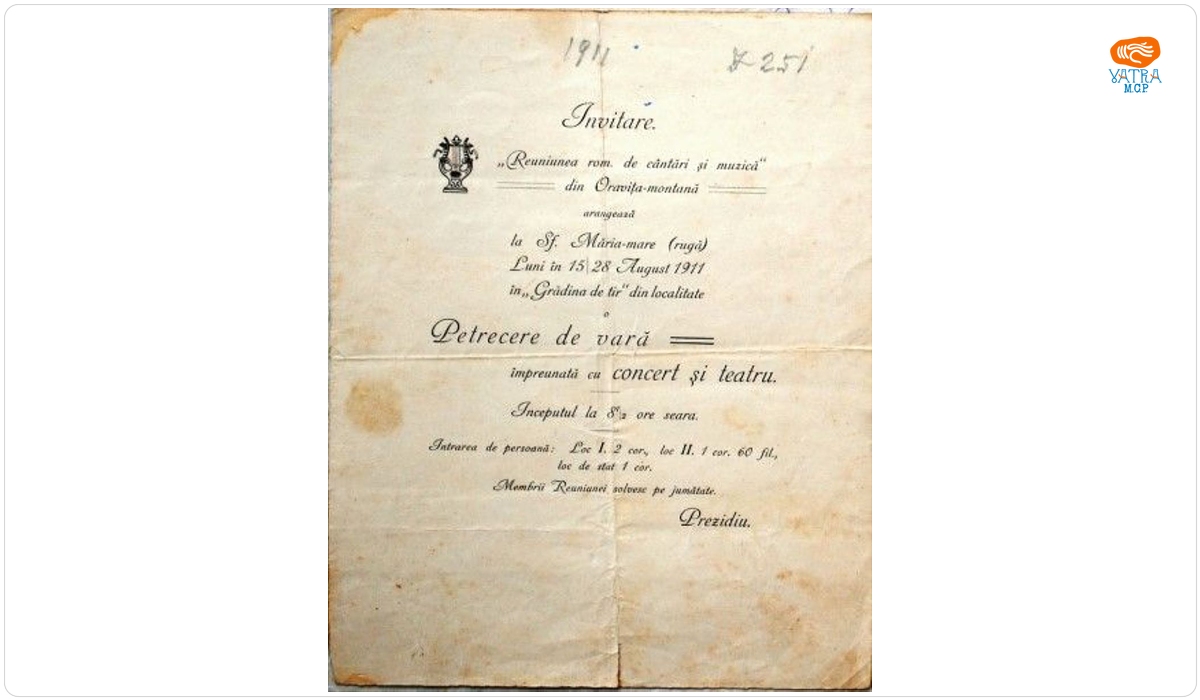 Invitație la spectacolul organizat de Reuniunea de Cântări și Muzică cu ocazia Sf. Maria
