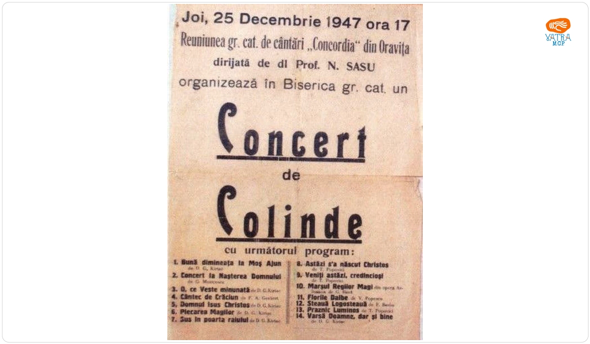 Afișul concertului de colinde organizat de Reuniunea „Concordia”