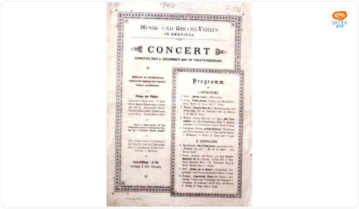 Afiș cu program al concertului organizat de Reuniunea de Muzică și Cântări