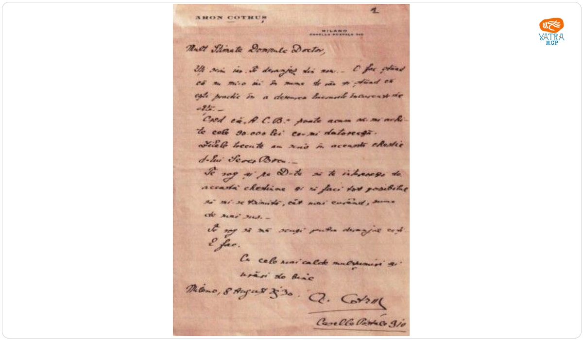 Aron Cotruș — Aron Cotruș către Cornel Grofșorean