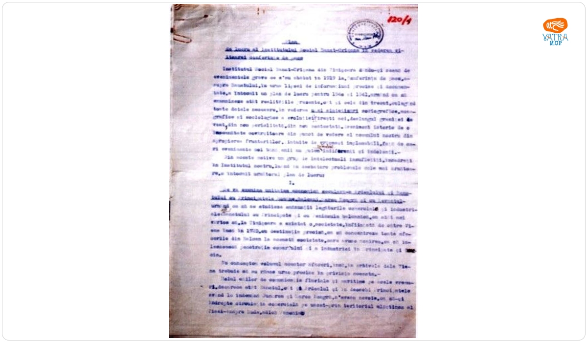 Cornel Grofșorean — Plan de lucru al Institutului Social Banat-Crișana în vederea viitoarei Conferințe de Pace
