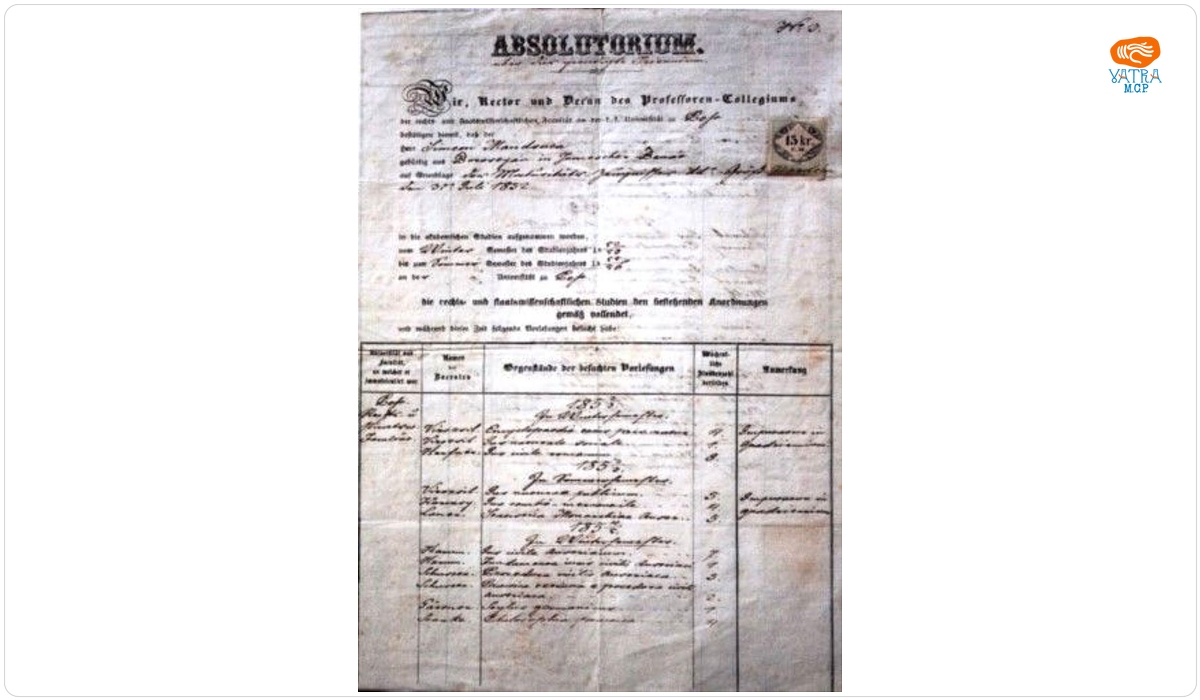 Certificat de absolvire și foaia matricolă aparținând lui Simeon Mangiuca