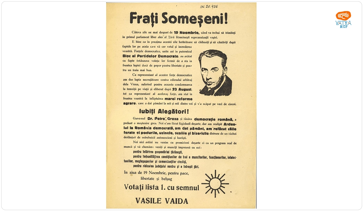 Frați Someșeni! Votați lista nr.1 cu semnul Soarele-Vasile Vaida
