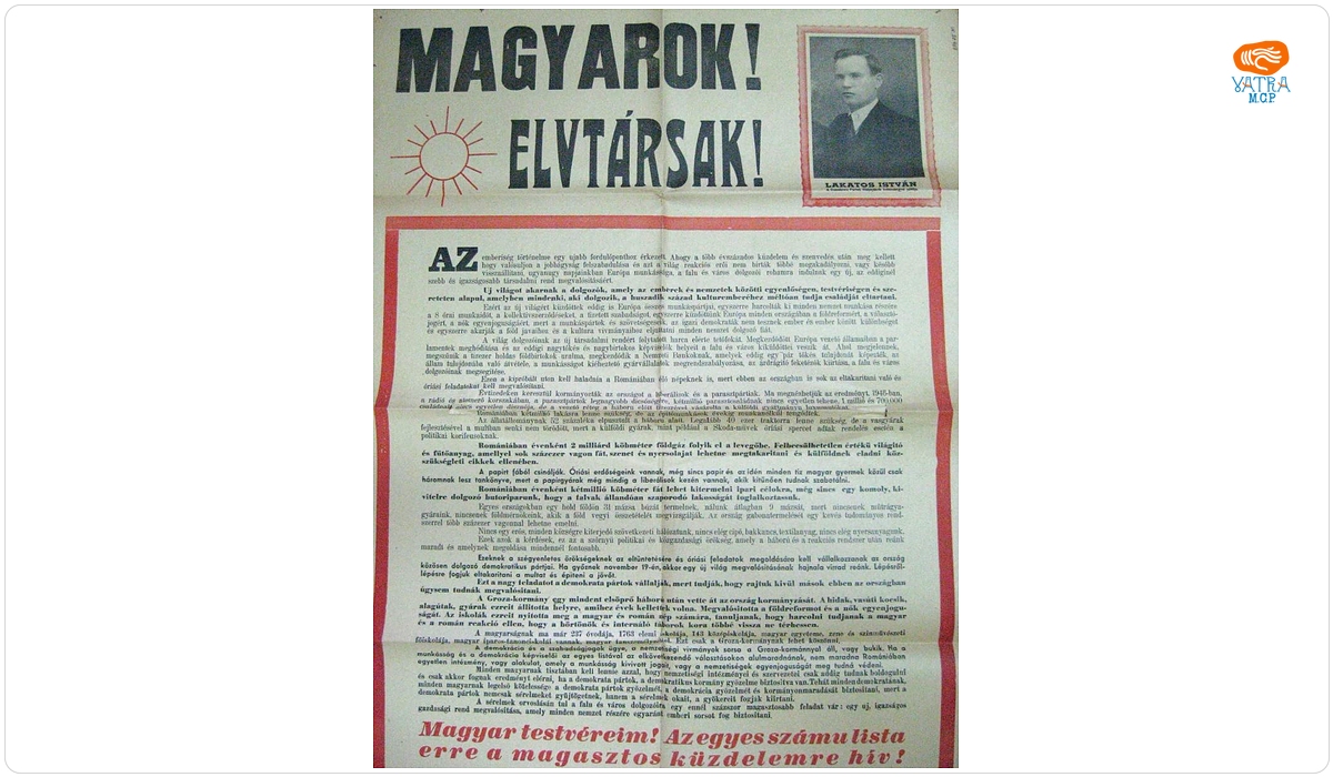 Afiș electoral cu candidatul maghiar Lakatos Istvan