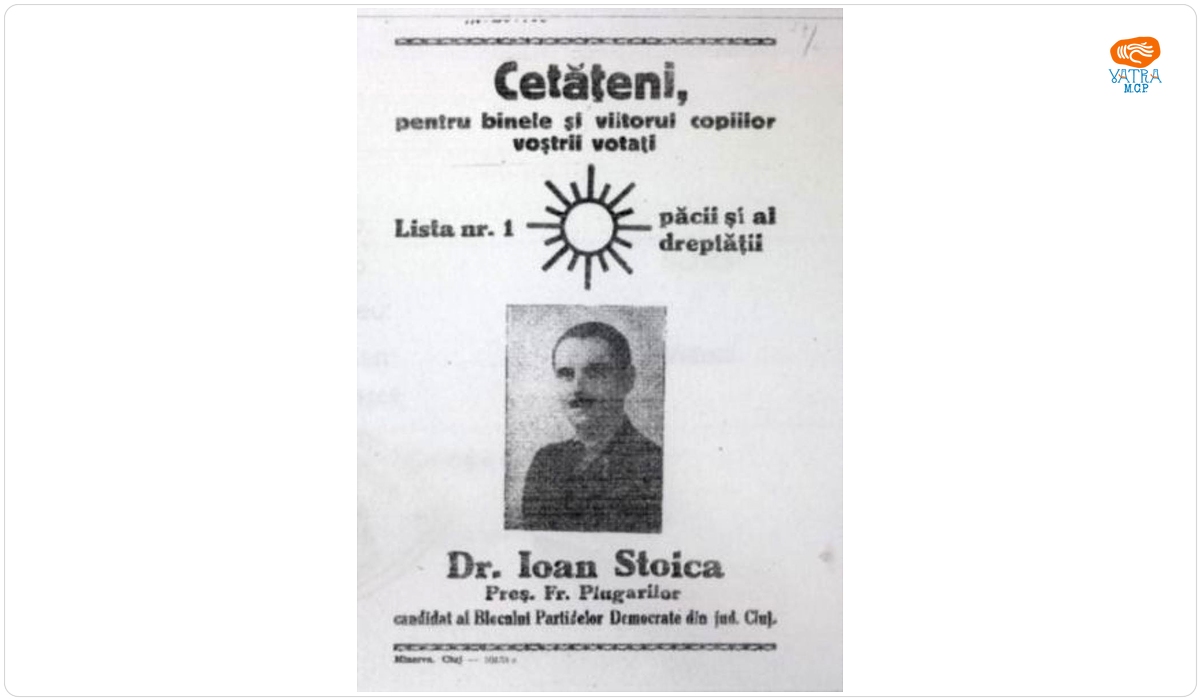 Cetățeni, pentru binele și viitorul copiilor voștri votați SOARELE. Dr. Ioan Stoica preș. Fr. Plugarilor Cluj