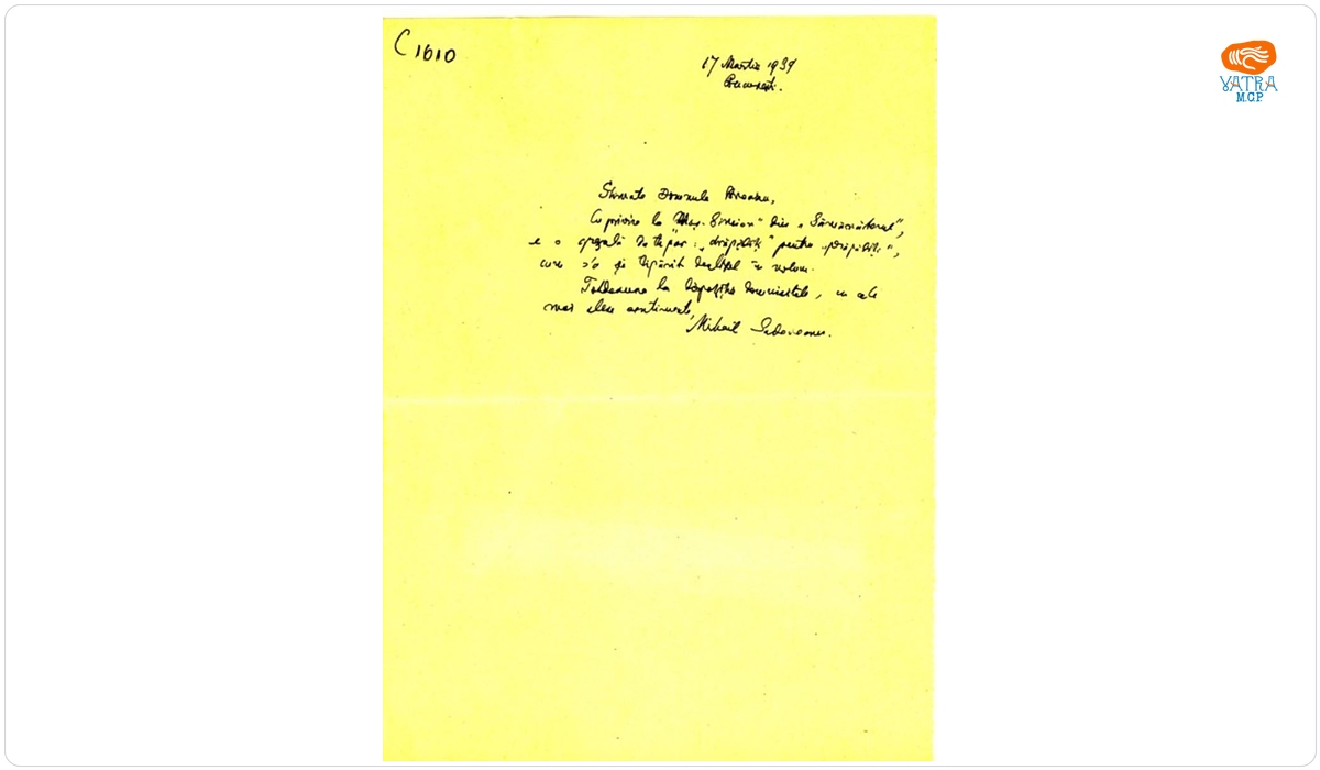 M. Sadoveanu către I. Breazu despre un articol din „Semănătorul”