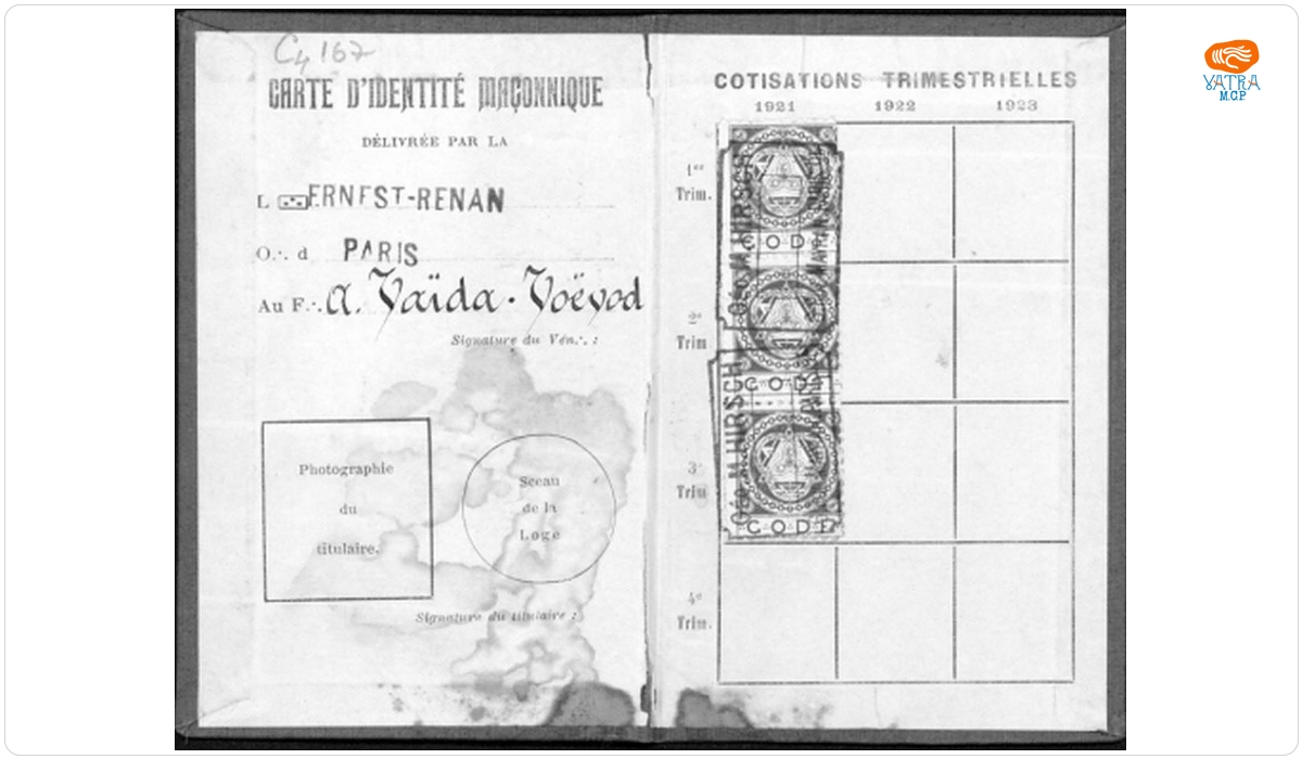 Loja "Ernest Renan" — Loja „Ernest Renan”, Paris, pe numele lui A. Vaida Voevod, 1921-1923