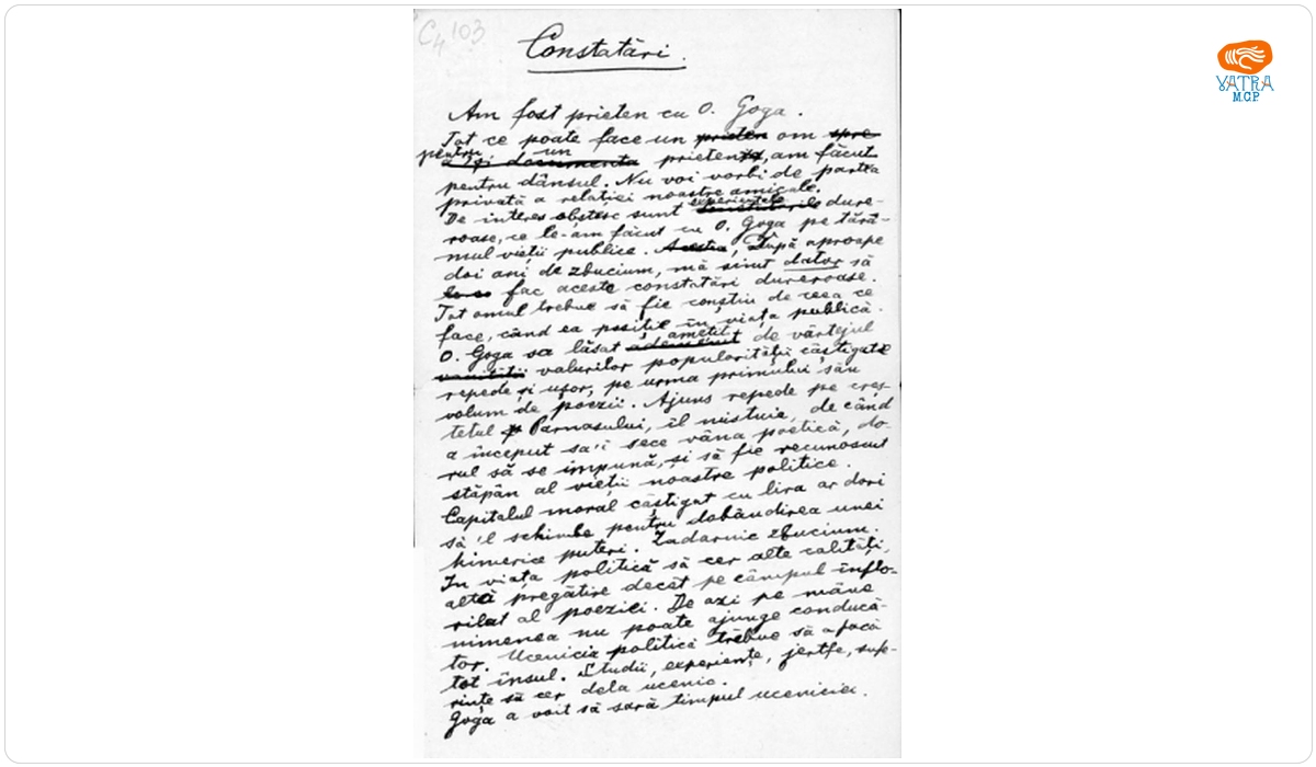 Alexandru Vaida Voevod — A. Vaida Voevod - Însemnări despre O. Goga