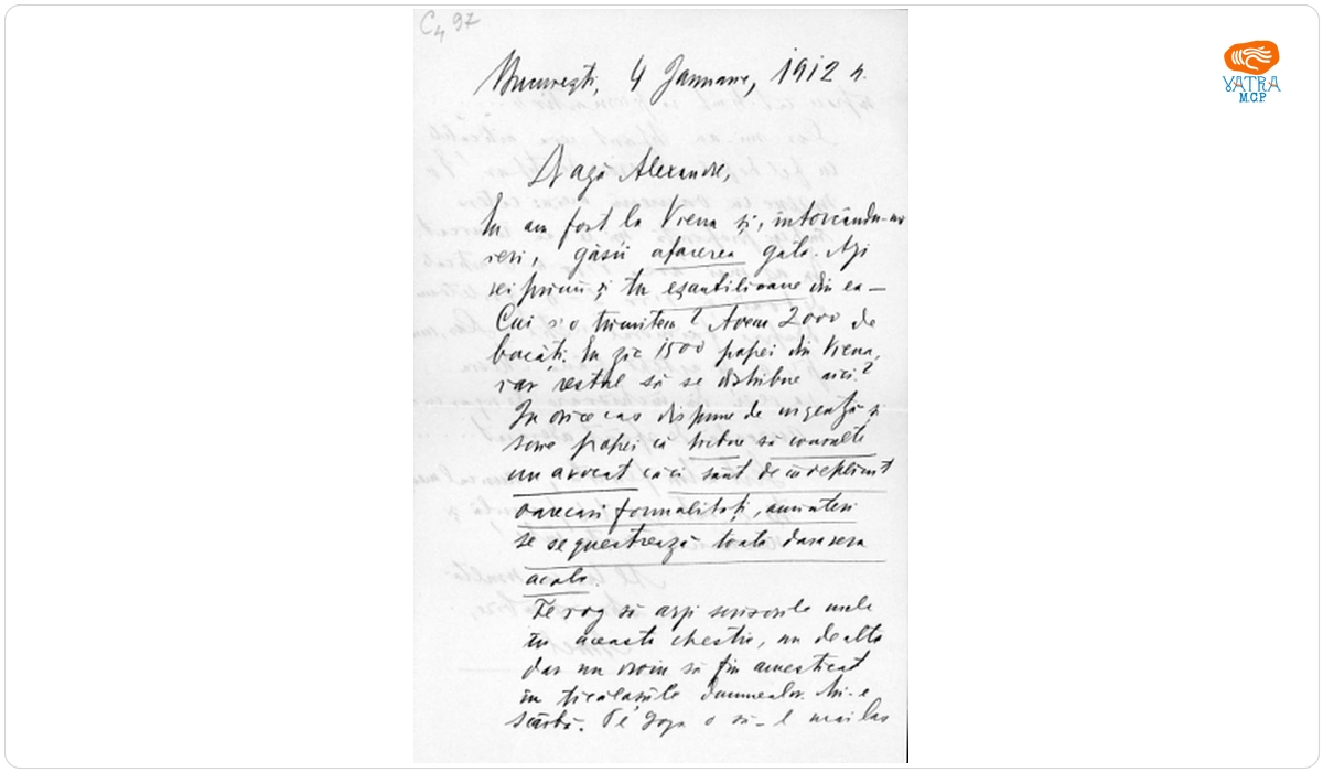 A.C. Popovici către A. Vaida Voevod, București, 4 ianuarie 1912; se referă la rivalitatea cu O. Goga