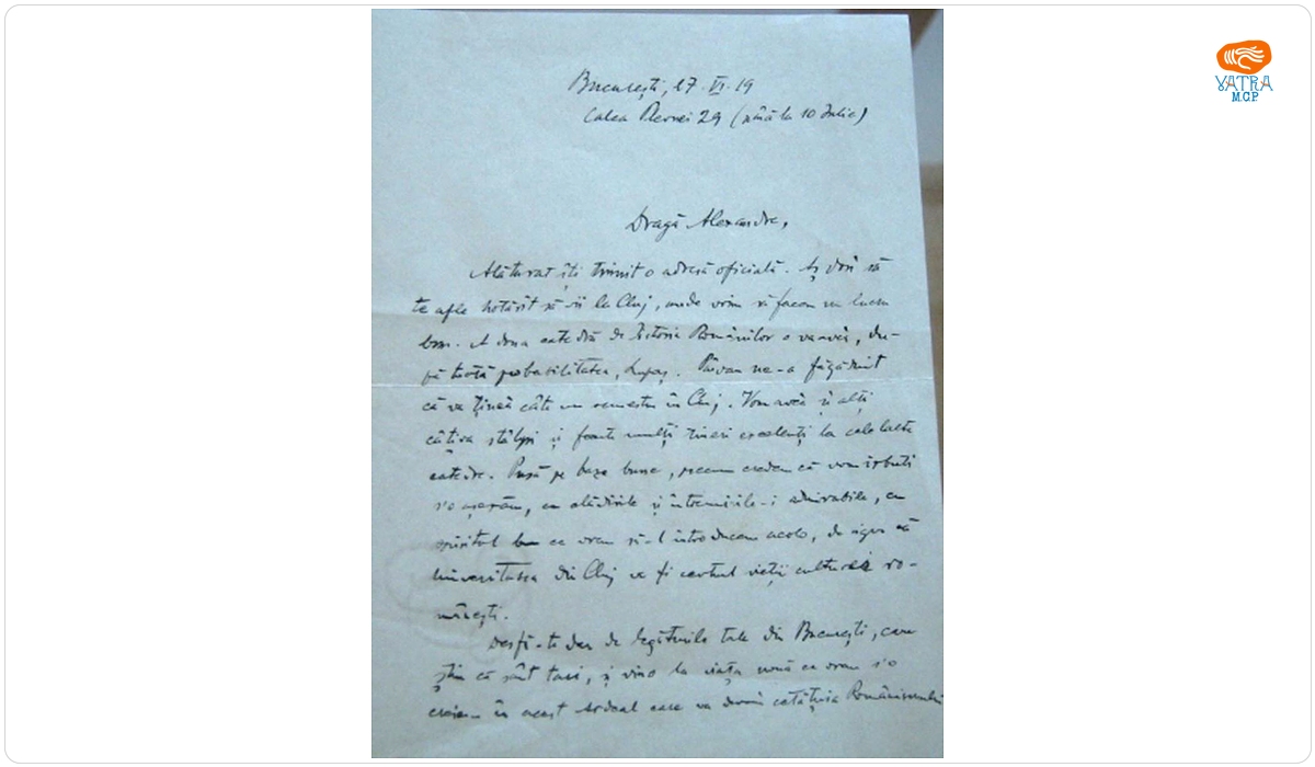 Sextil Pușcariu către Al. Lapedatu prin care îi oferă catedră la Universitatea din Cluj, 1919