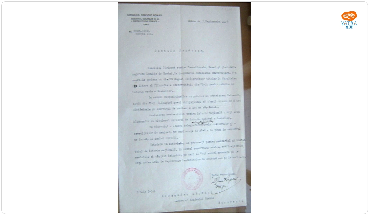 Al. Lapedatu este anunțat că a fost numit titular la catedra de istoria veche a Românilor a Universității din Cluj