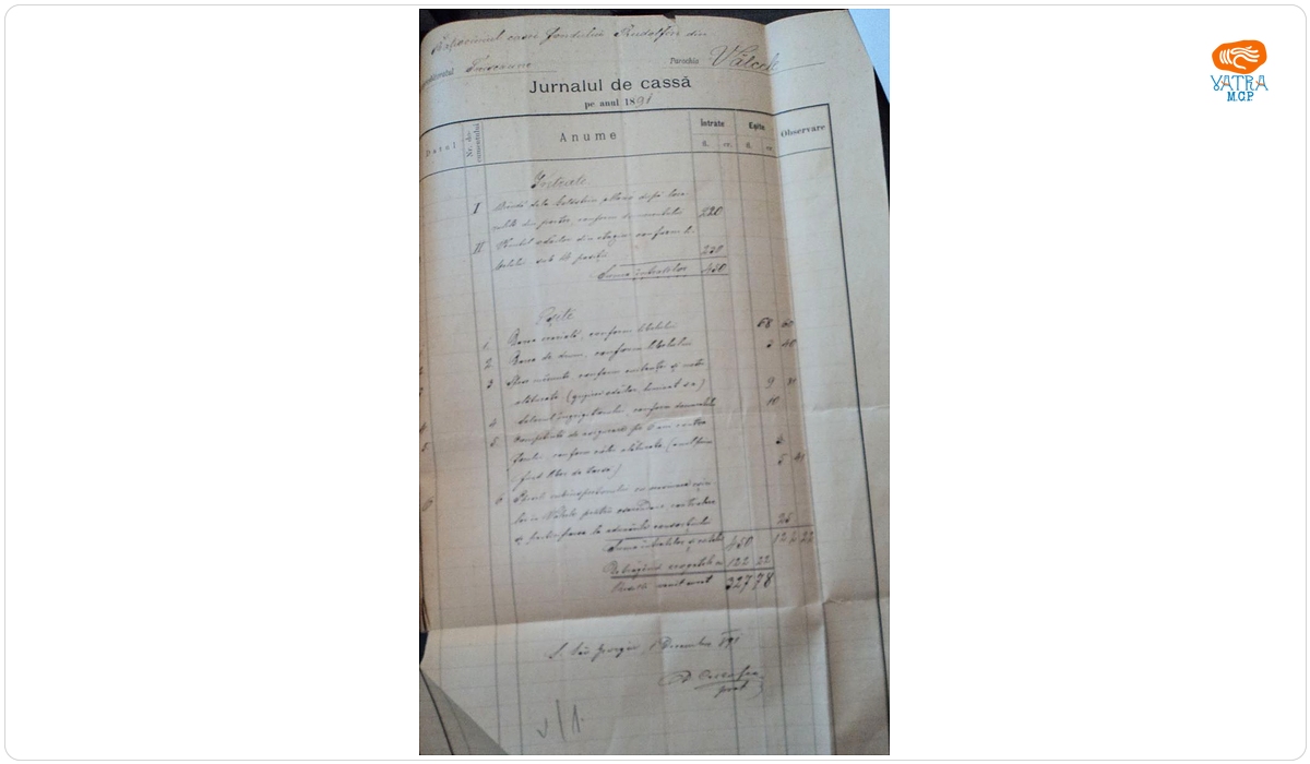 Dimitrie Coltofean — Jurnal de casă al fondului Rudolfin din Vâlcele, protopopiatul Trei Scaune, pe anul 1891