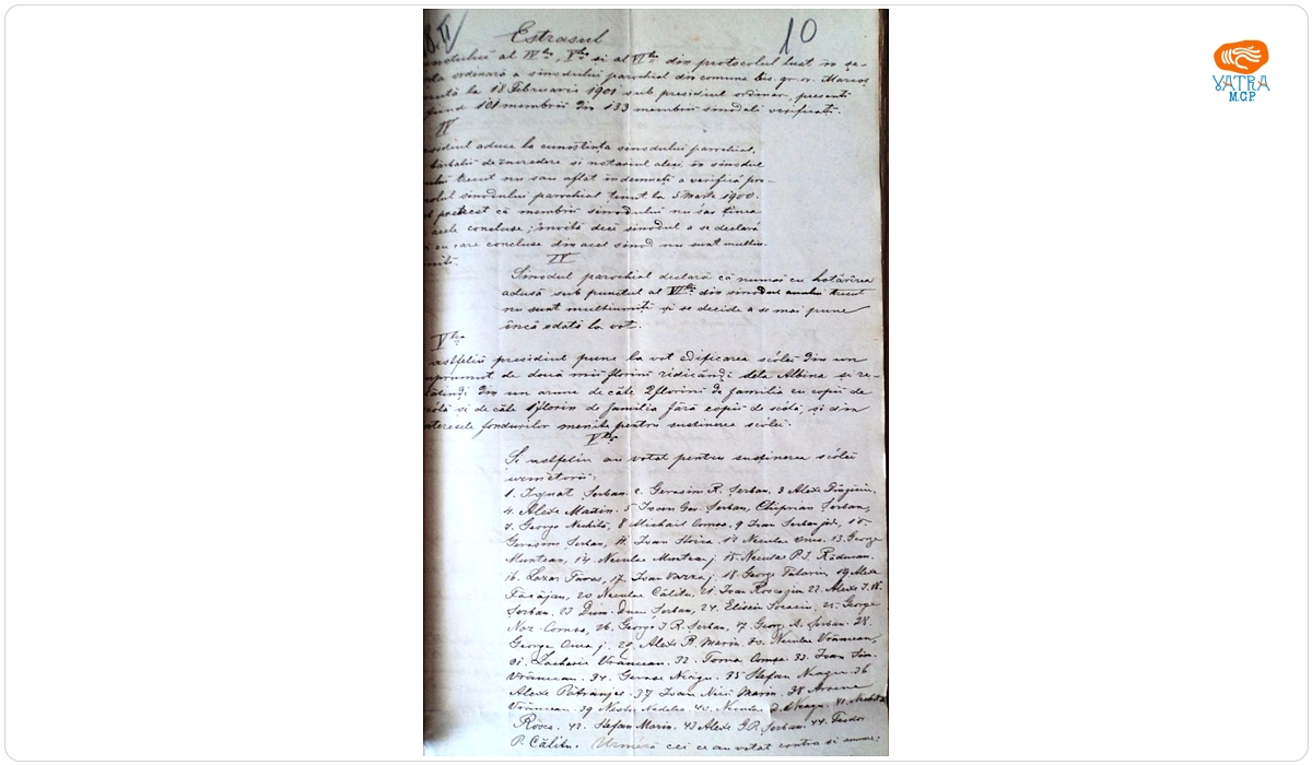 George Dogaru — Extras din protocolul ședinței ordinare a „sinodului eparhial „ al parohiei ortodoxe Mărcuș, din 18 februarie 1901