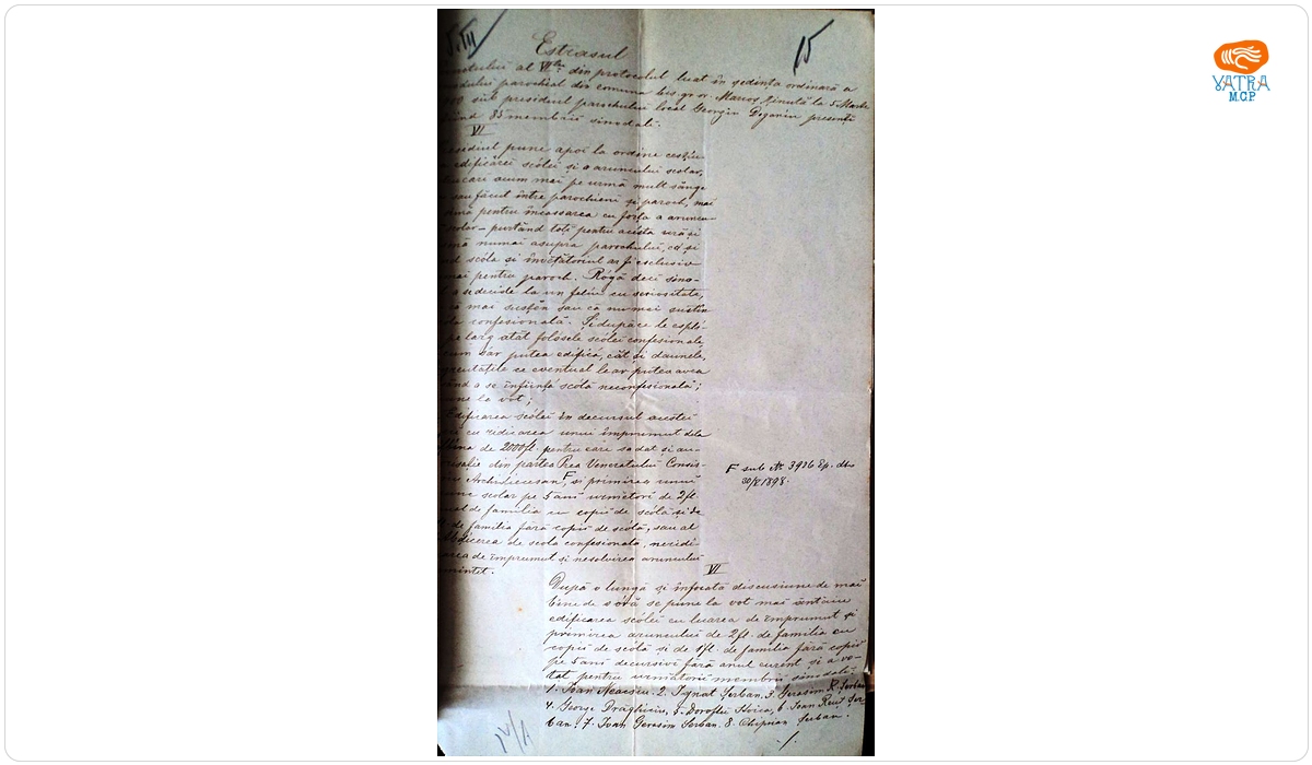 George Dogaru — Extras din protocolul ședinței ordinare a „sinodului eparhial” al parohiei ortodoxe Mărcuș, din 3 martie 1901
