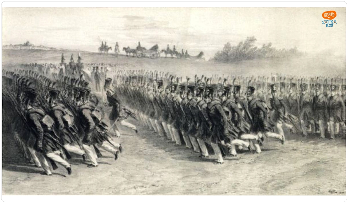 Infanterie valaque defilant au pas de course. Bukharest (Valachie)