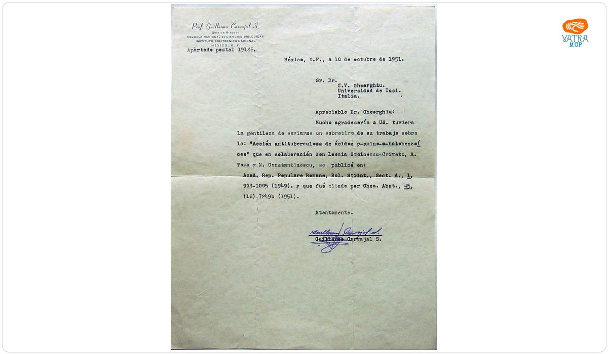 Prof. Guillermo Carvajal S. către prof. C.V. Gheorghiu