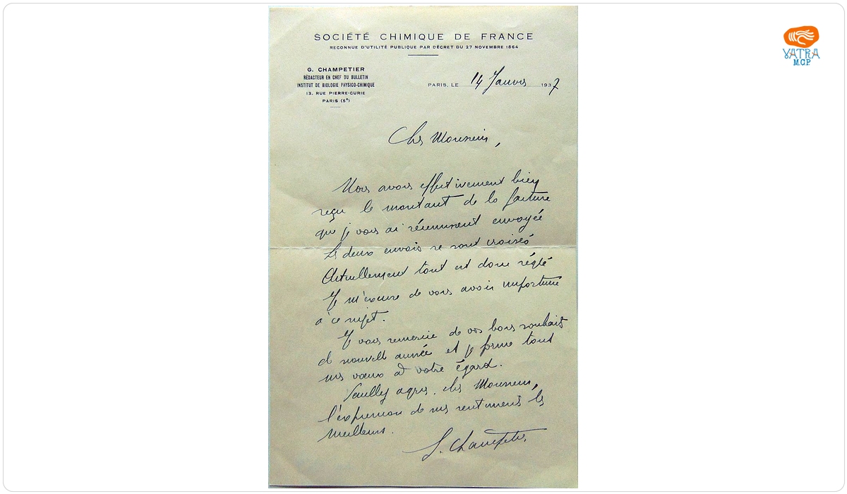 G. Champetier către prof. C.V. Gheorghiu