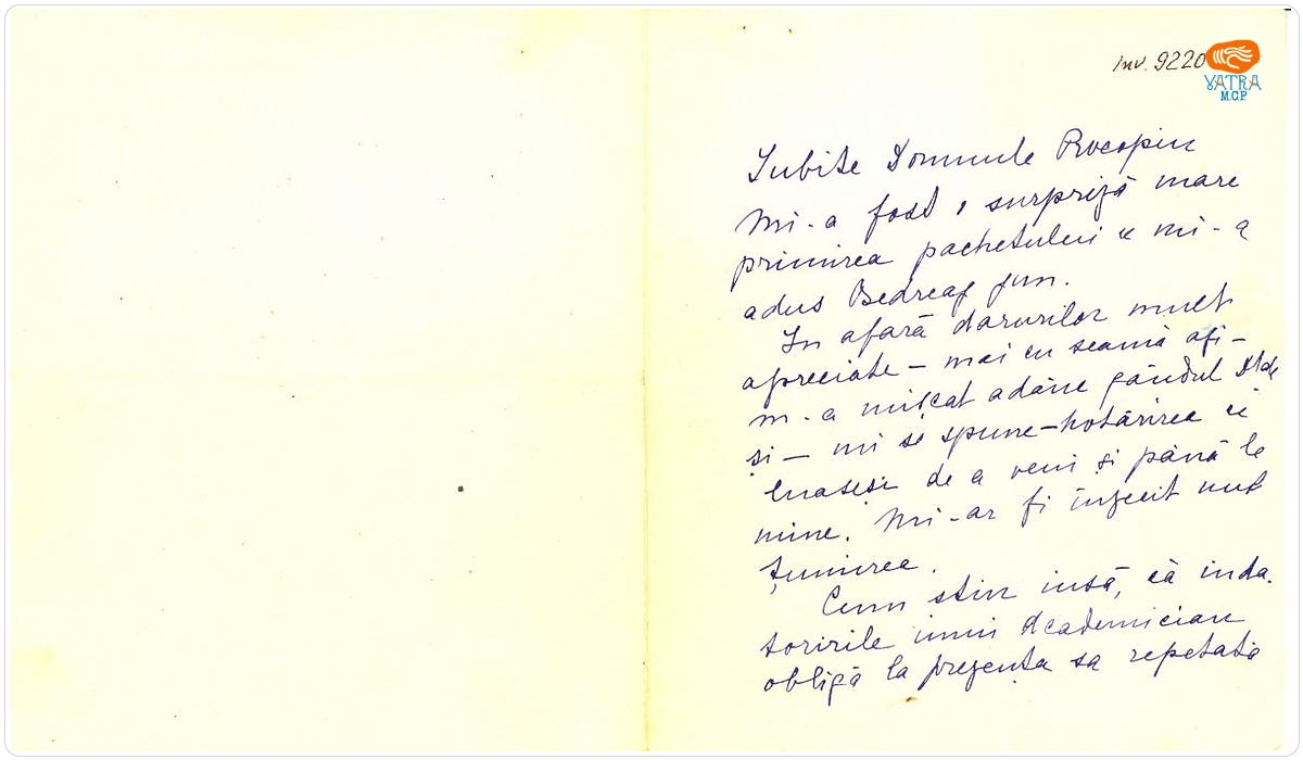 Prof. Dragomir Hurmuzescu către prof. Ștefan Procopiu