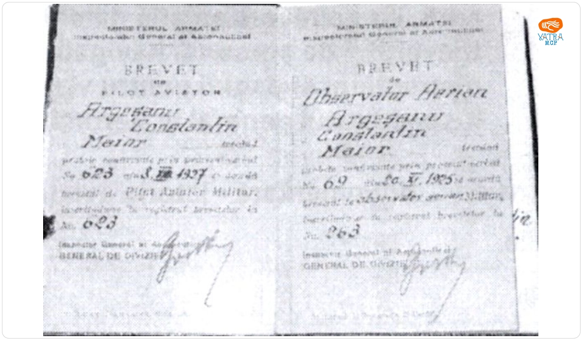 Aviator Maior Argeșanu Constantin — Brevet de pilot nr. 623/1927