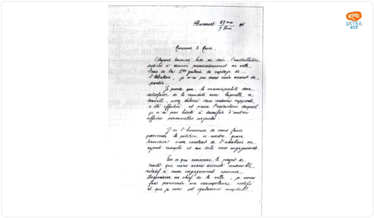 Scrisoare manuscris a inginerului Ch.Chaigneau (București, 19 iulie 1896) adresată lui N. Gane (primar lași)