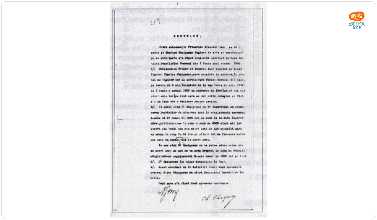 Contractul între Primăria Comunei lași și ing. Charles Chaigneau