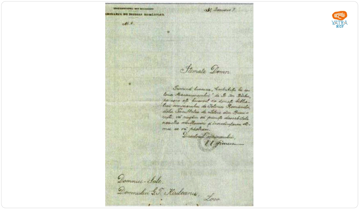Scrisoare oficială de mulțumire adresată de profesorul C.C. Giurescu domnului G.T. Kirileanu