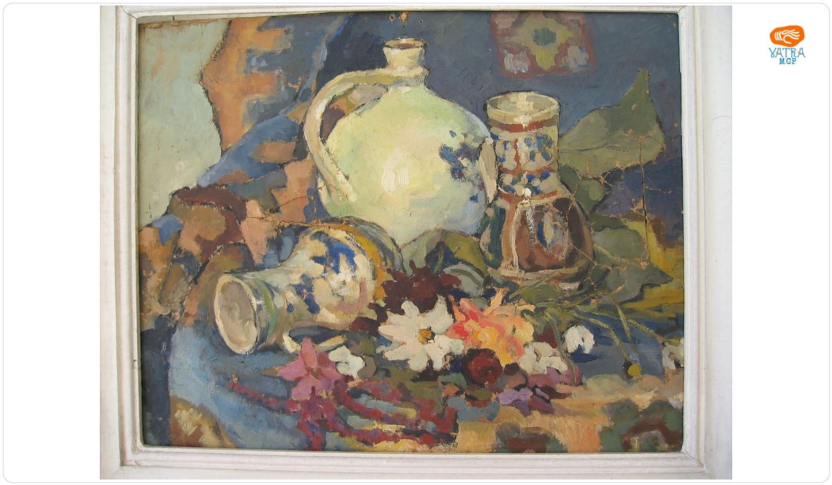 Natură moartă cu ceramică și flori