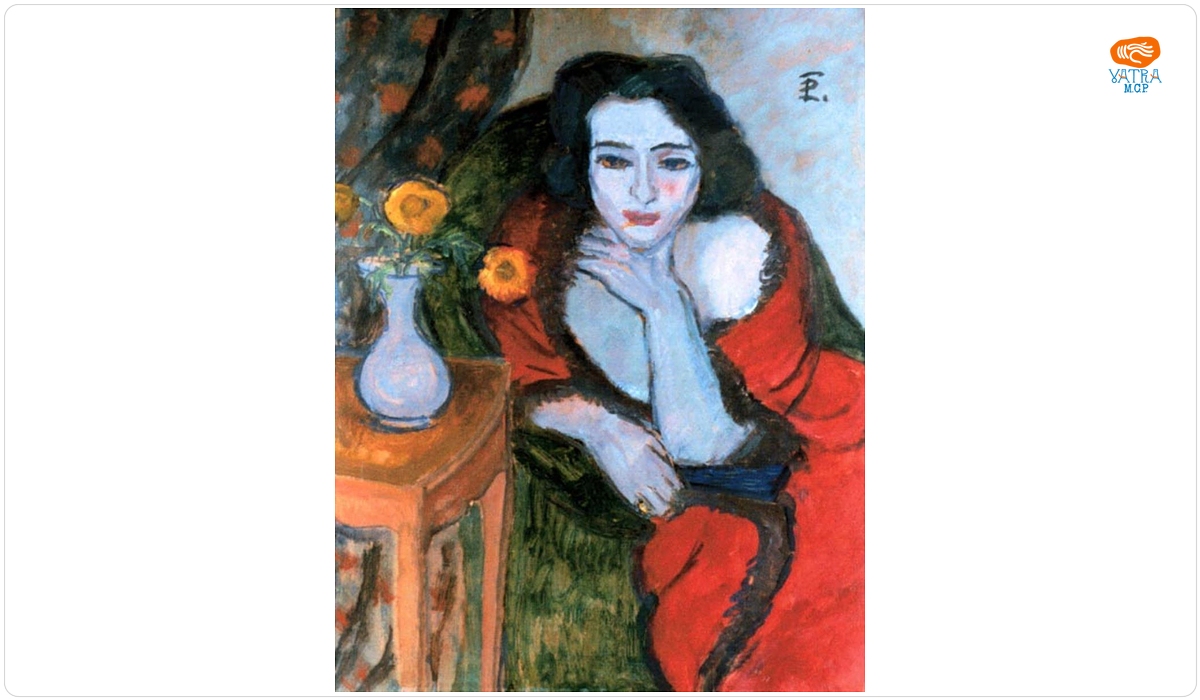 Theodor Pallady — Femeie în fotoliu verde (Portret de doamnă cu o glastră de flori)