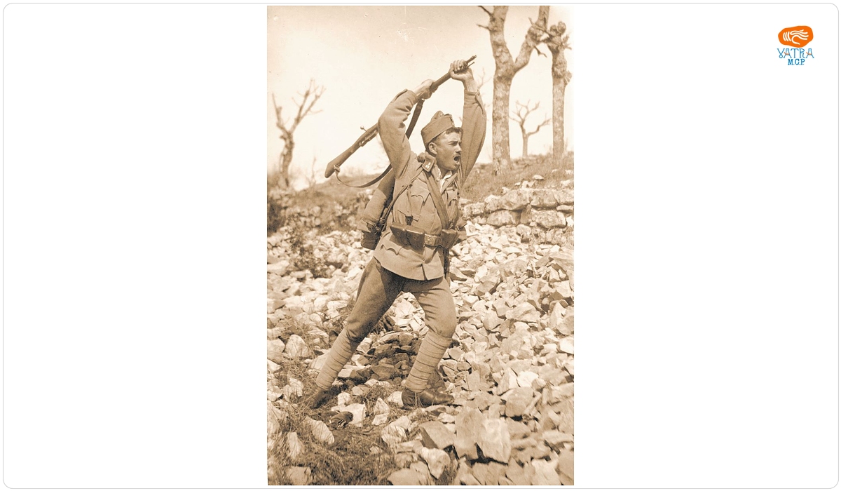 Infanterist al armatei austro-ungare, în munții italieni, pregătit de atac