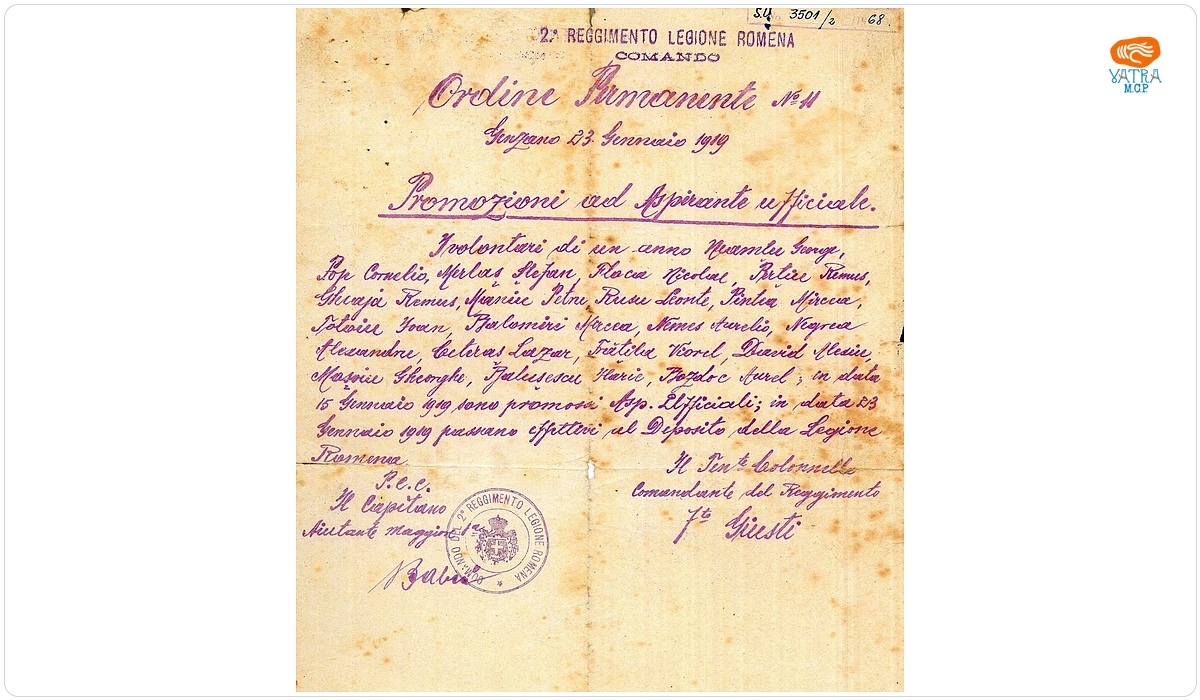 Ordinul permanent nr. 1 al Comandei Regimentului nr. 2 din cadrul Legiunii Române din Italia