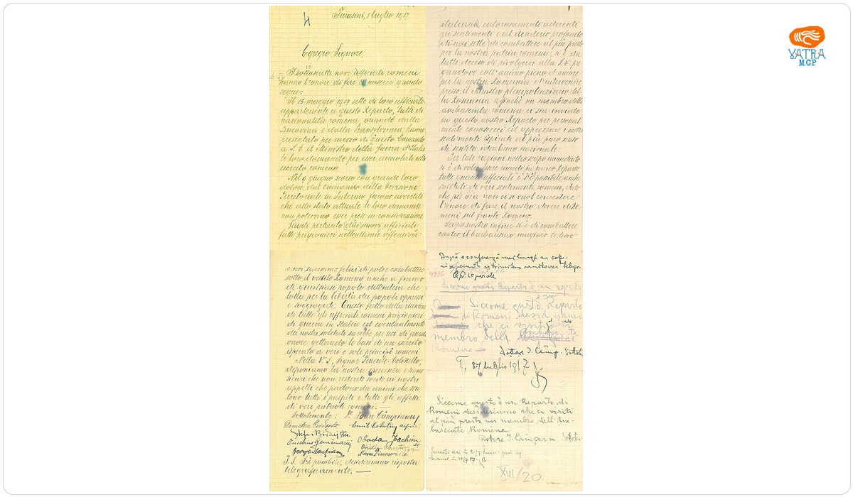 Scrisoare semnată de un grup de prizonieri români din Italia cerând concentrarea lor și formarea unităților de voluntari