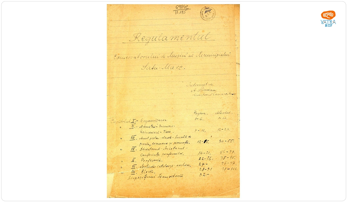 Regulamentul de functionare al Conservatorului de Muzică din Satu Mare