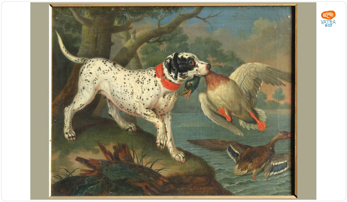 Philipp Ferdinand Hamilton — Rațe sălbatice gonite de un câine. Pandant: Rațe sălbatice gonite de un câine flocos
