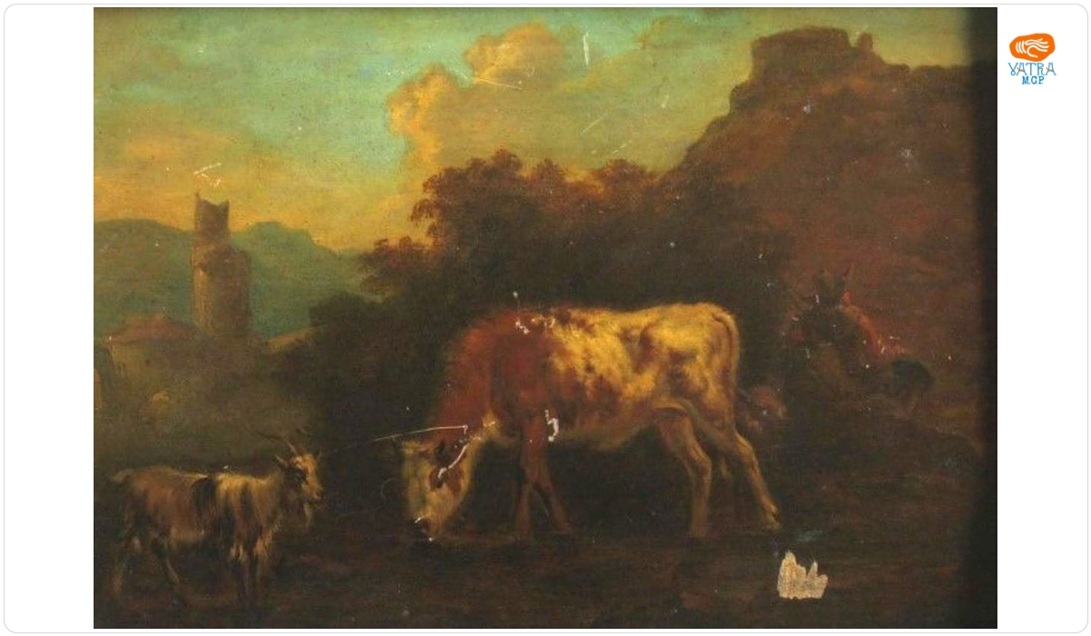 Vaca și capra la pârâu