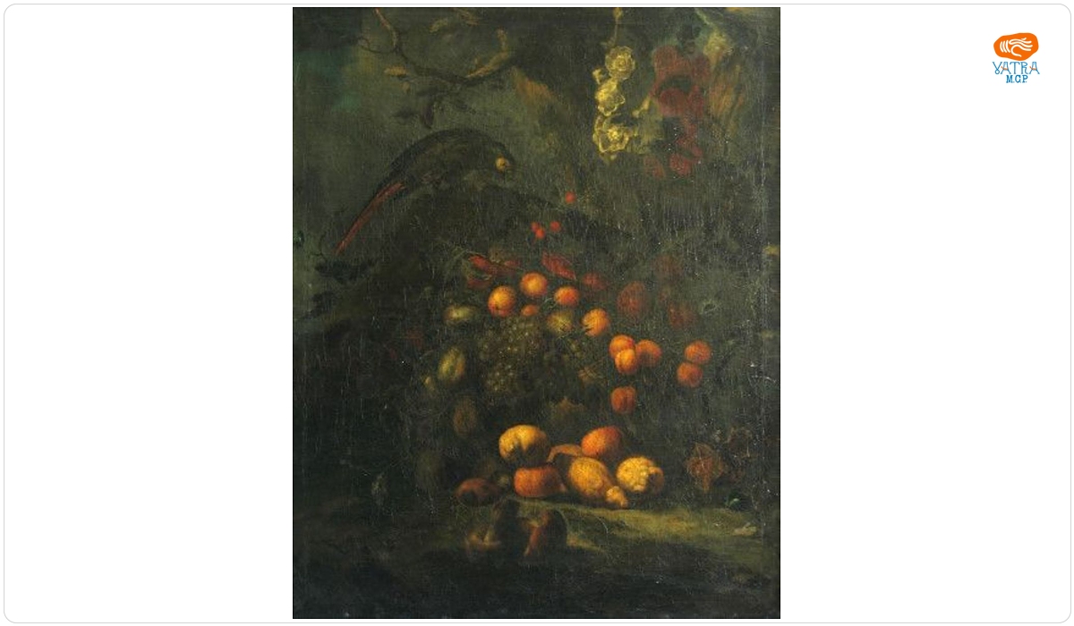 Fructe și papagal verde