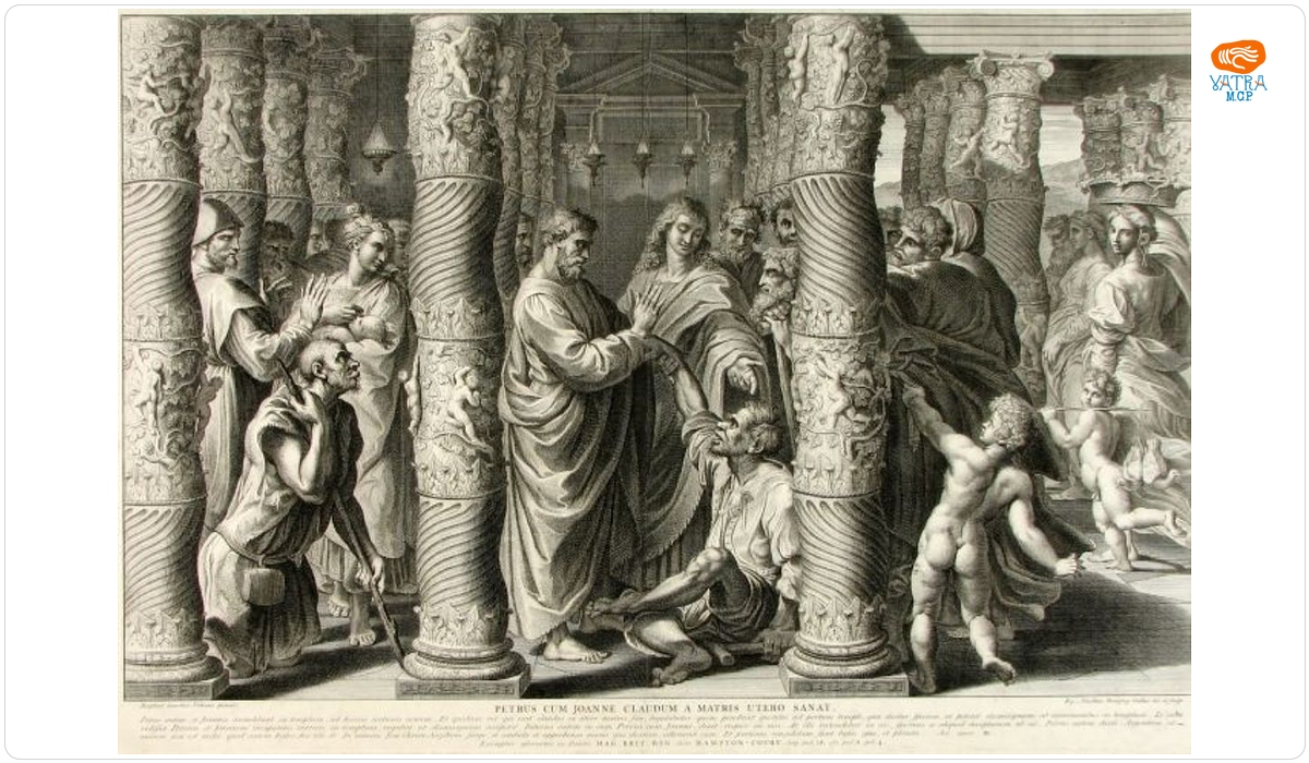 Dorigny, Michel; (SC.); Rafael, Sanzio (Rafaello); (IN.) — Petrus Cum Joanne Claudum A Matris Utero Sanat/Vindecarea șchiopului în fața templului (în registrul inventar: „Vindecarea șchiopului de către Petru”